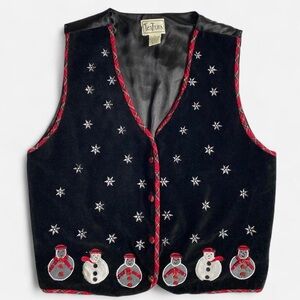Vintage black velvet snowman vest